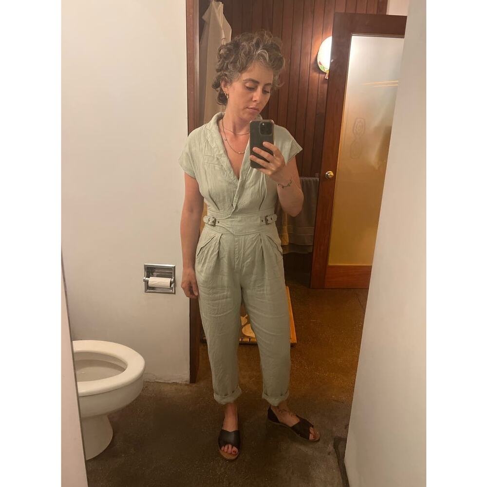 LAUREN RALPH LAUREN Green Linen Blend Notched Lapels Utility Jumpsuit size 8 - Picture 14 of 15